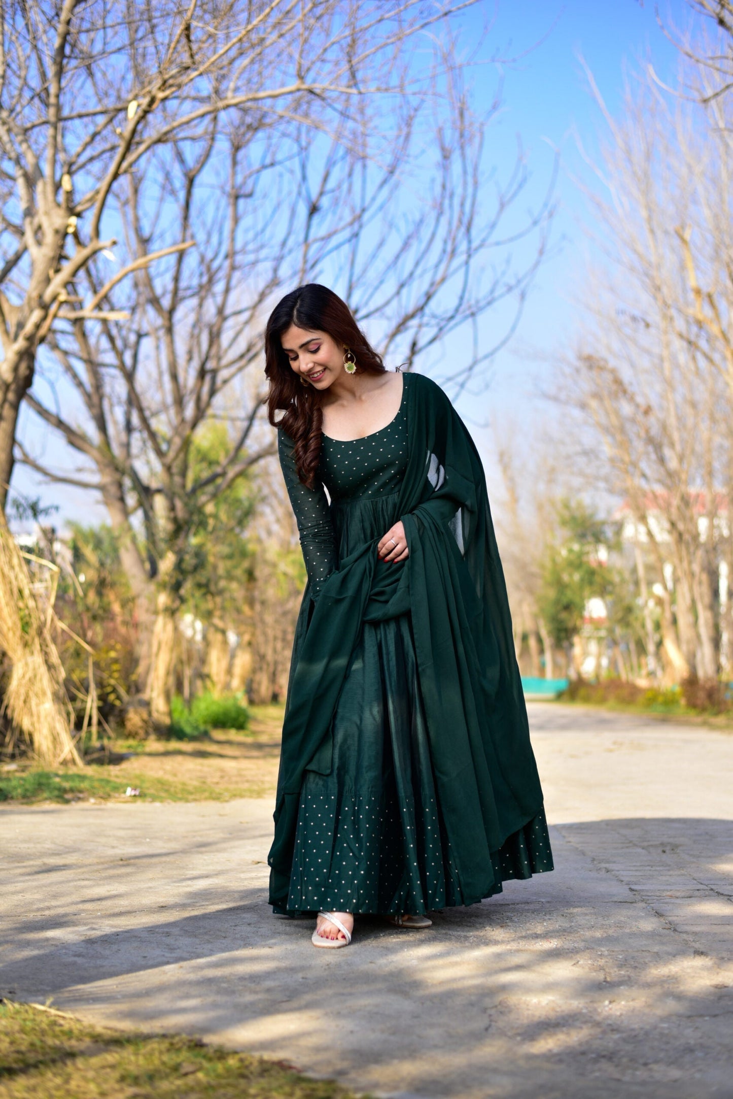 Nisha green chanderi maxi set