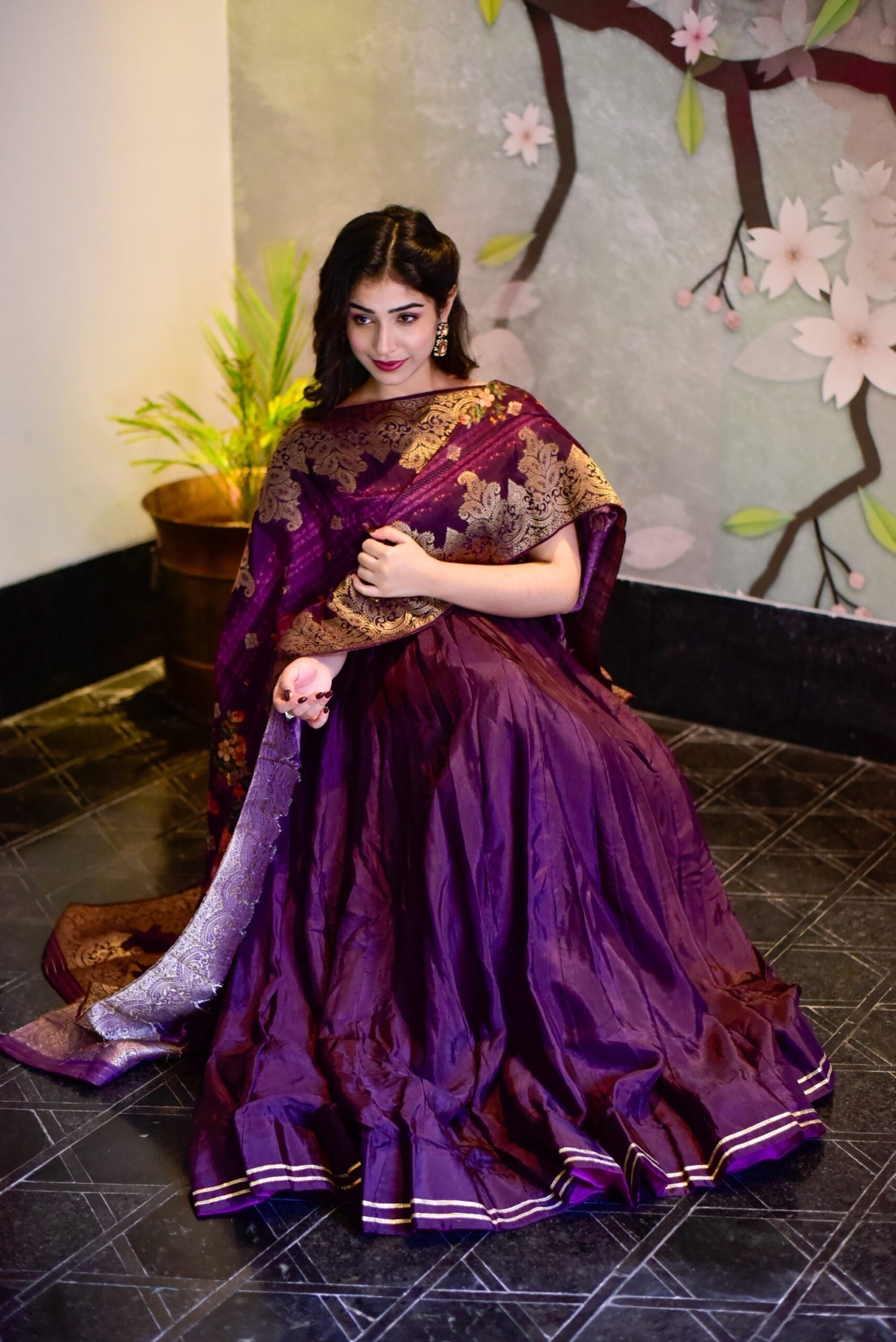 Mariyam purple silk maxi set