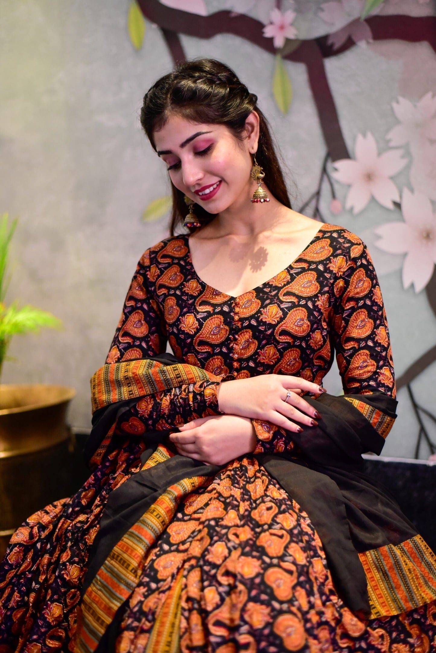 black tropical maxi set