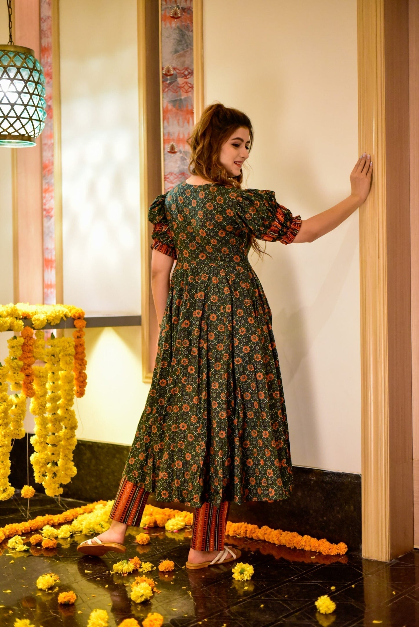 Green ajrakh cotton suit set