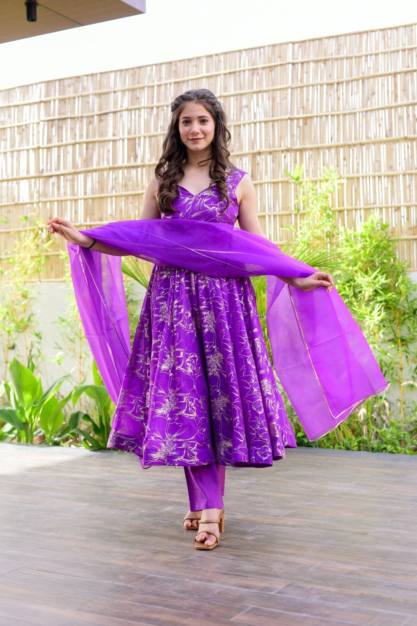 purple organza shimmer suit set
