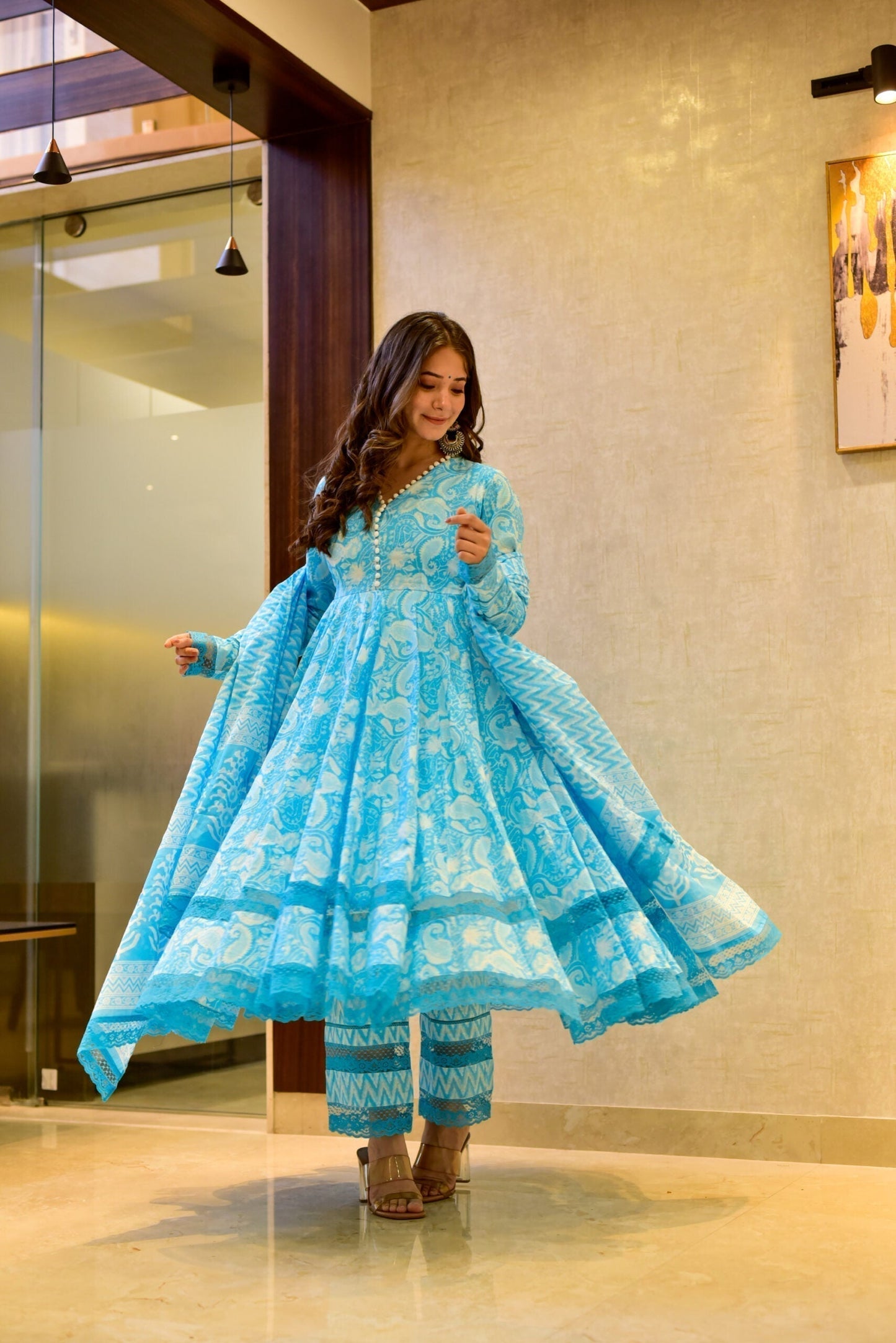 ocean blue cotton suit set