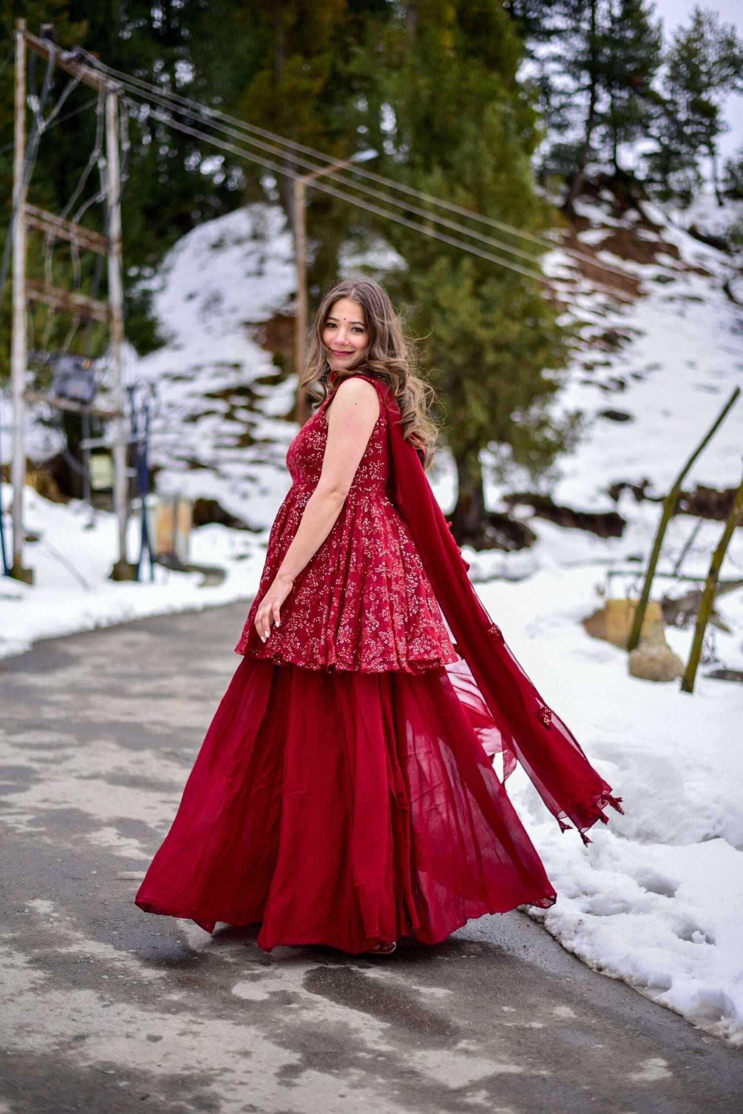 tanaz maroon georgette embroidered kurta sharara set