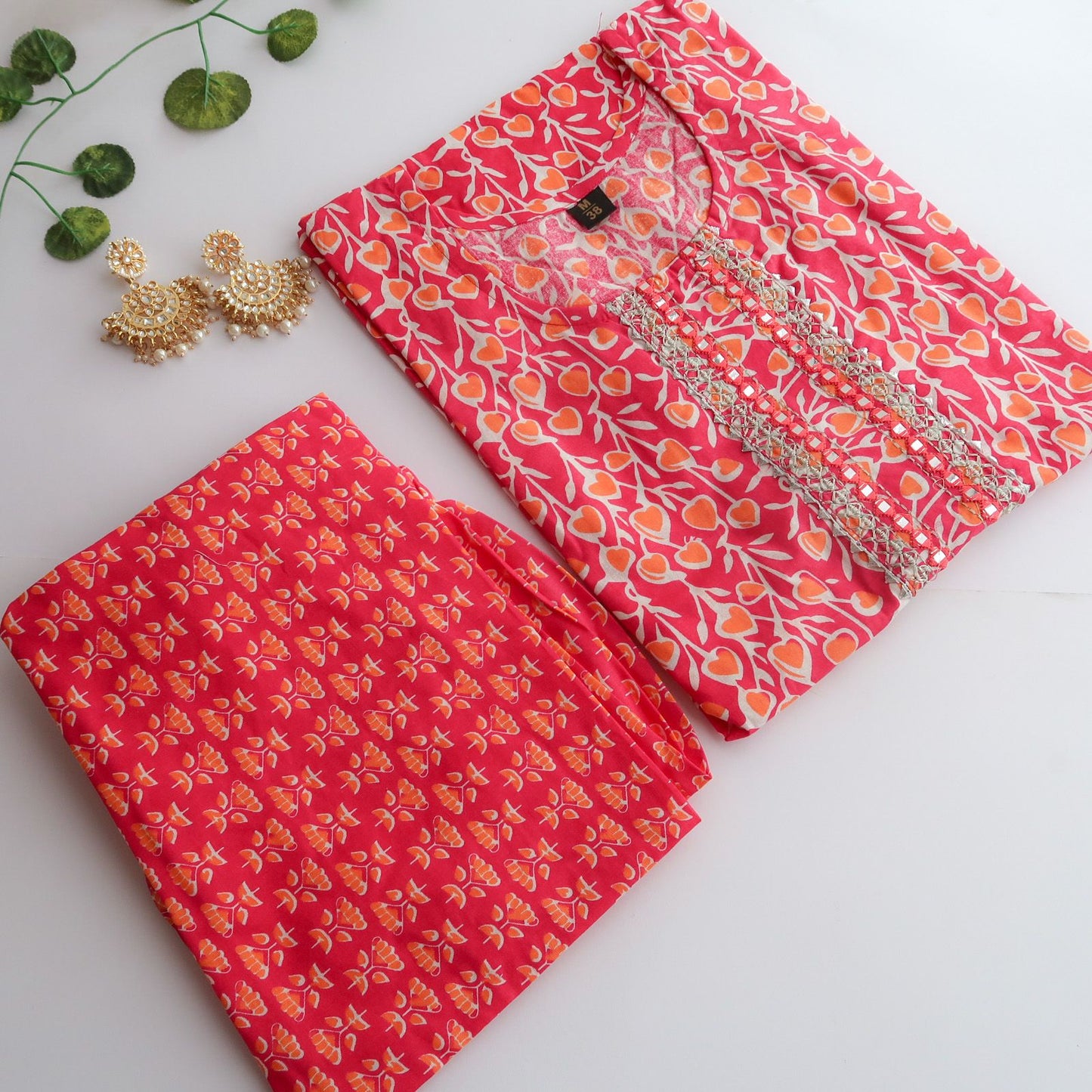 Pink orange hearts Slim Fit Suit Set