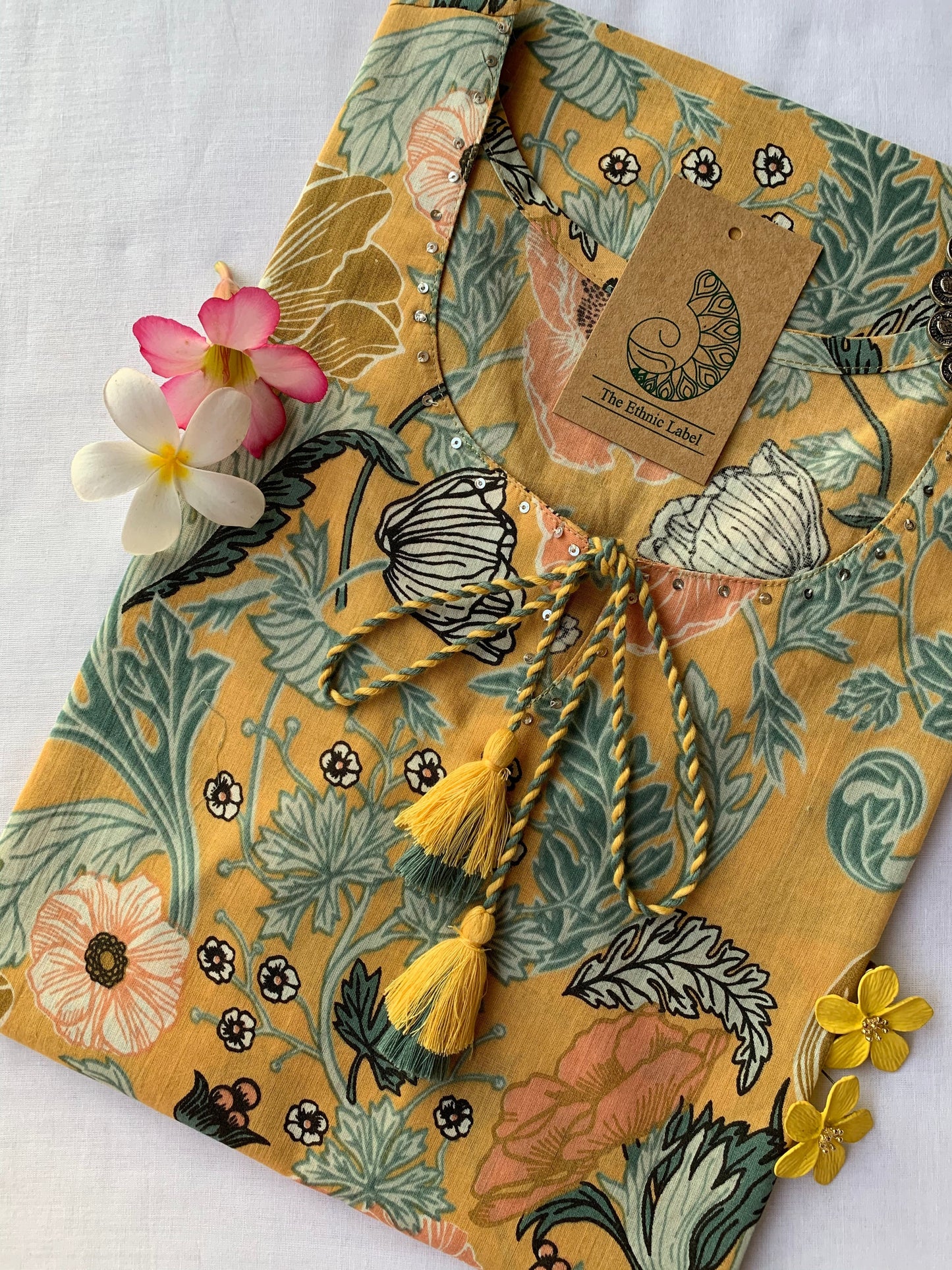 Yellow floral Jaal Cotton Kurta