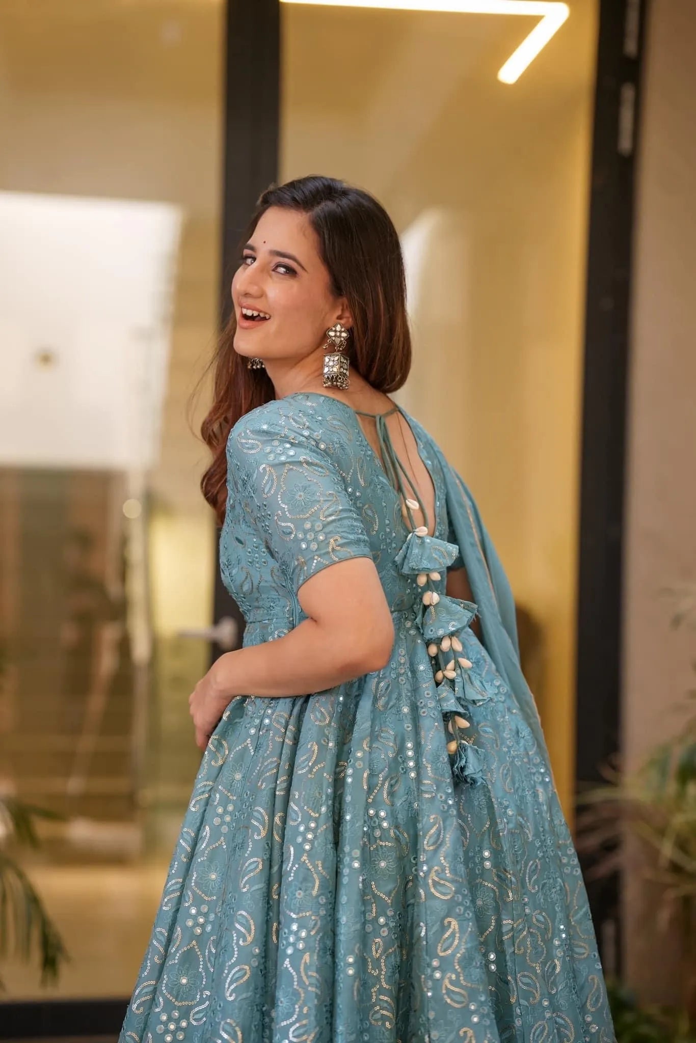 turquoise embroidered suit set