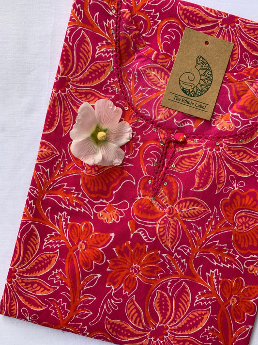 "Cherry Blossom" Pink Jaal Cotton Kurta