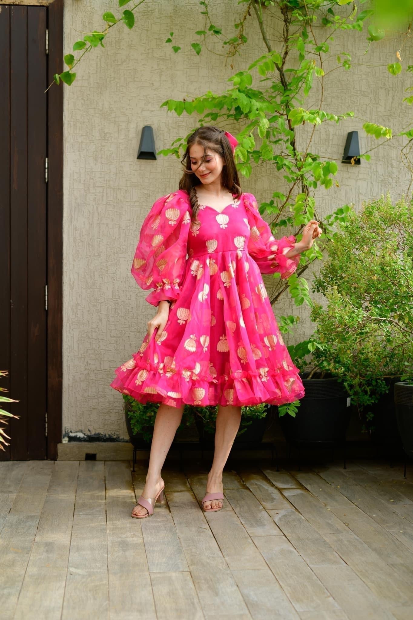 pink lotus organza dress