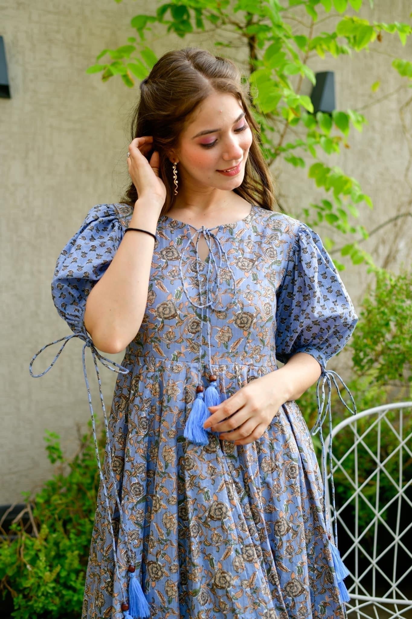 Blue heather cotton dress