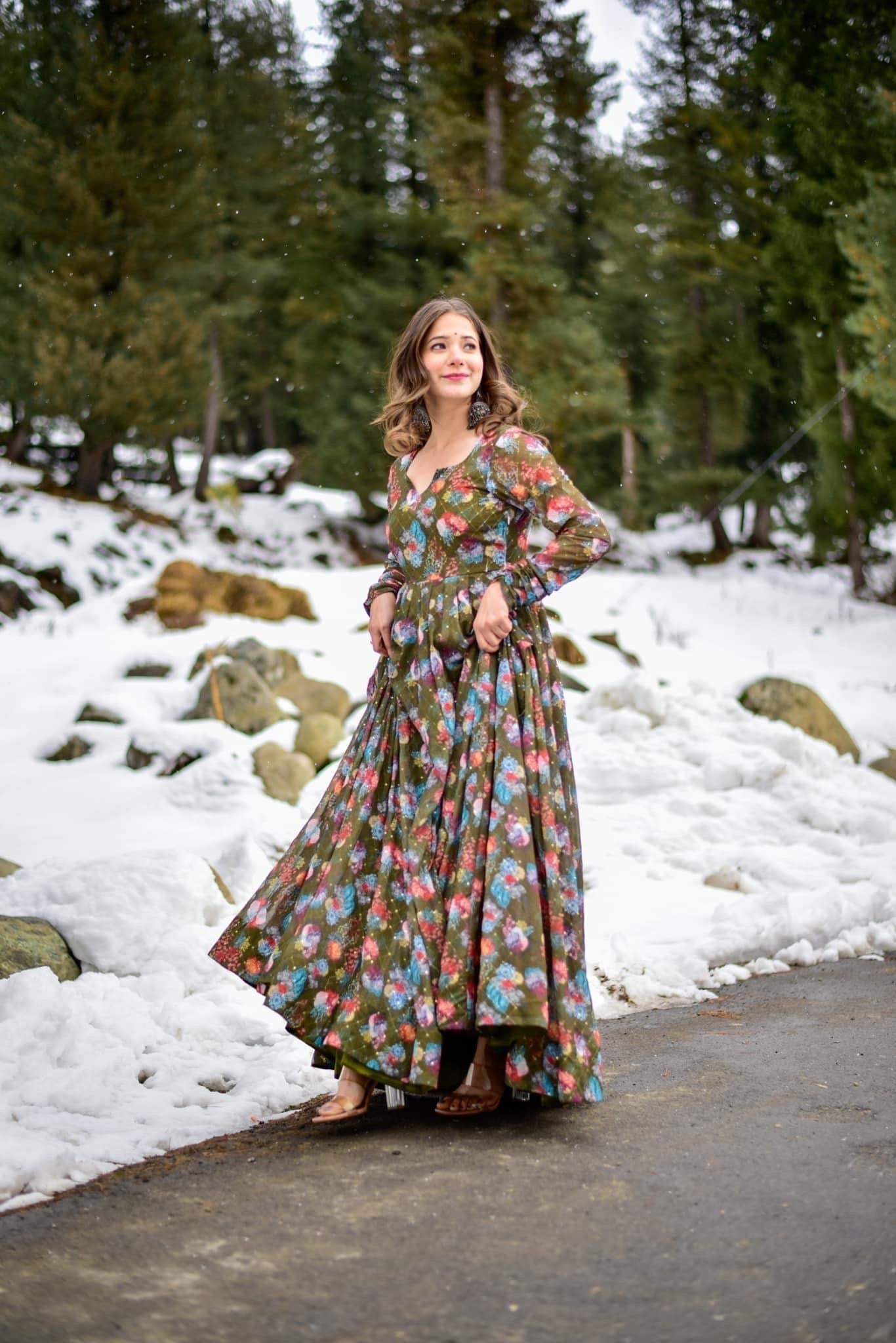 olive green georgette embroidered maxi