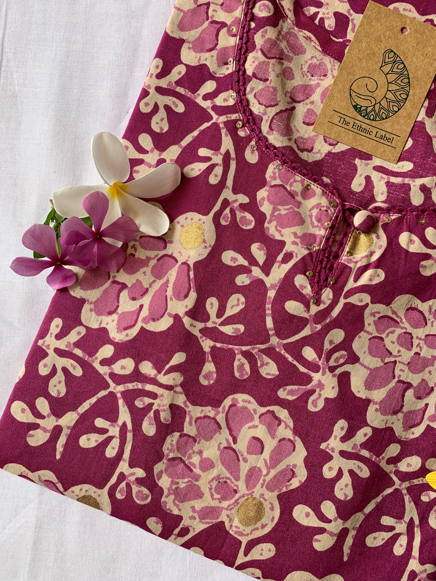 Pink Floral Laced Hand Block Printed kurta