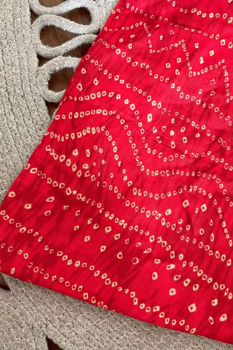 RED BANDHANI SLIT DRESS