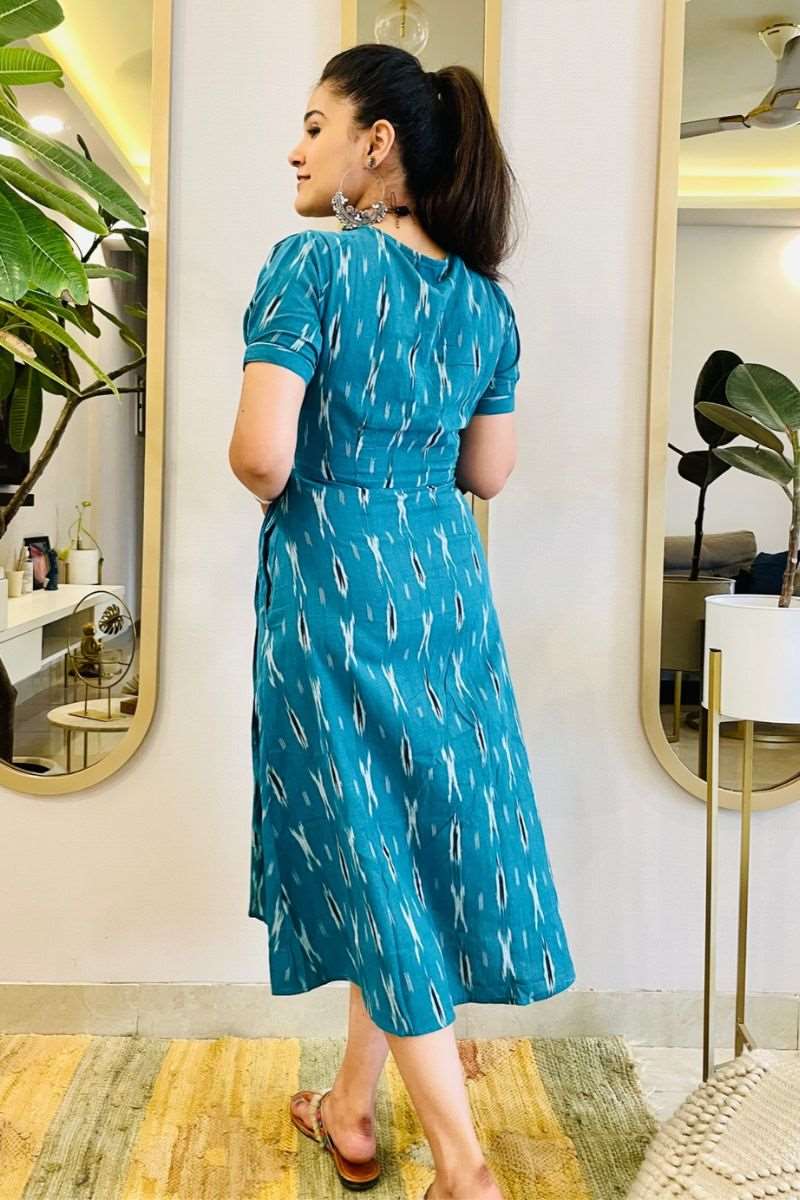 TURQUOISE IKAT WRAP DRESS
