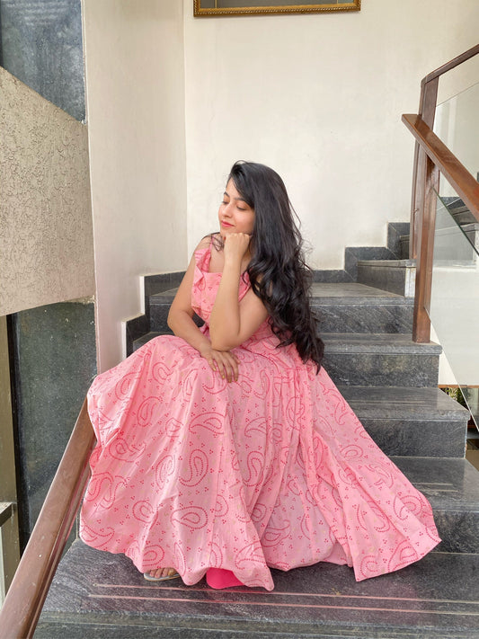 baby pink knee length maxi