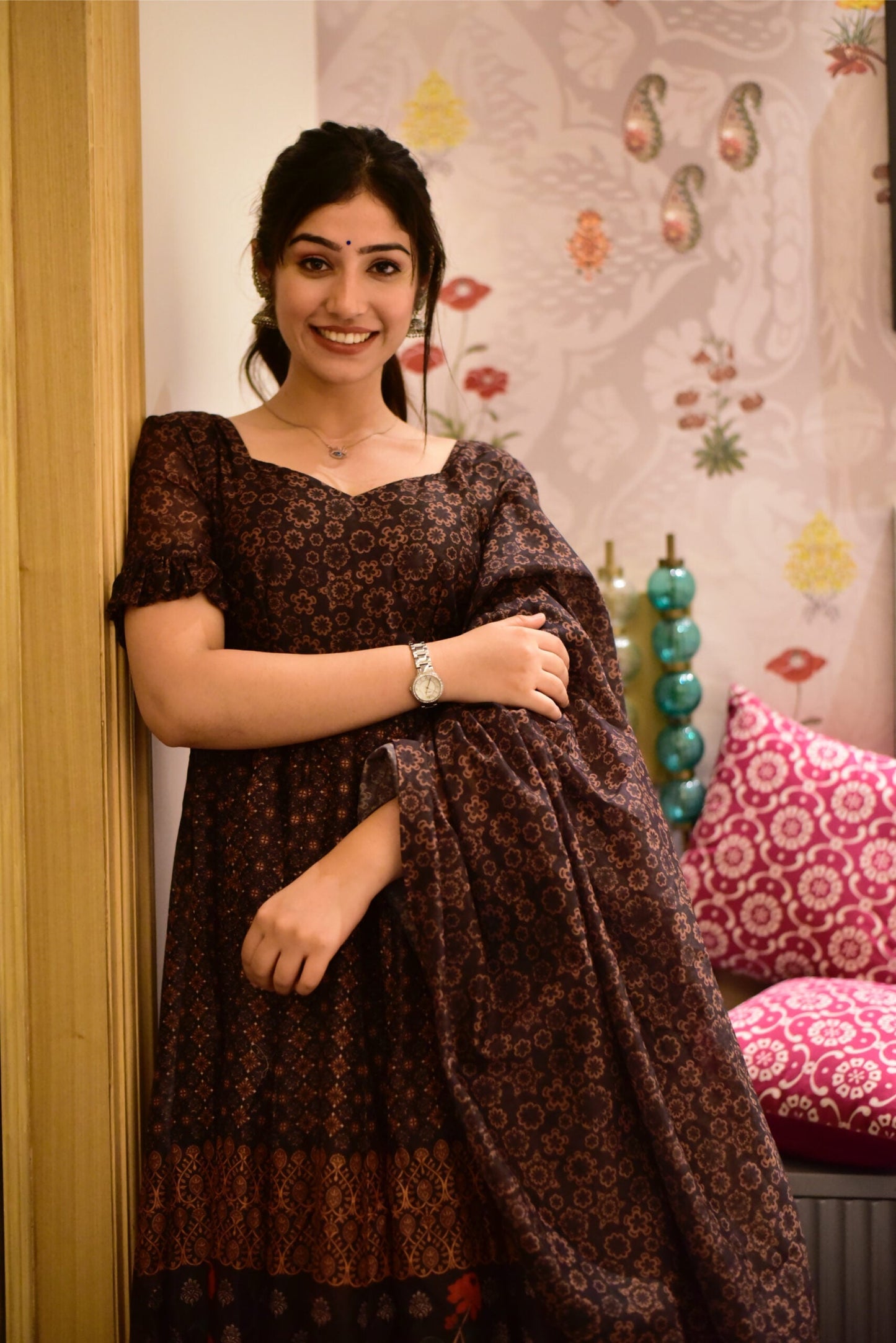 poornima brown chanderi suit set