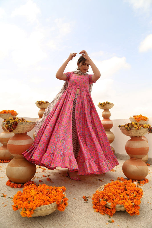 FRILL FRONT SLIT KURTA PANTS SET