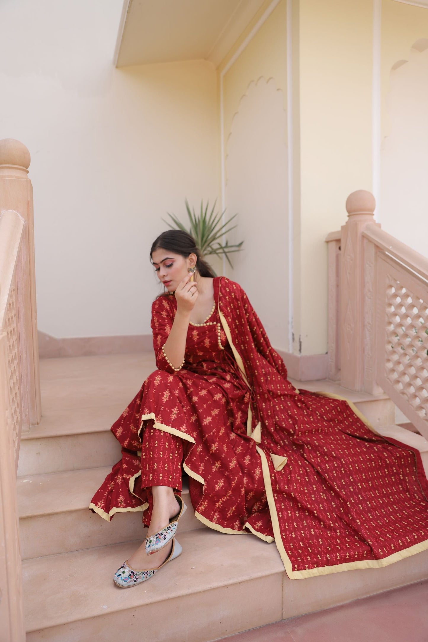 MAROON ANGRAKHA SUIT SET