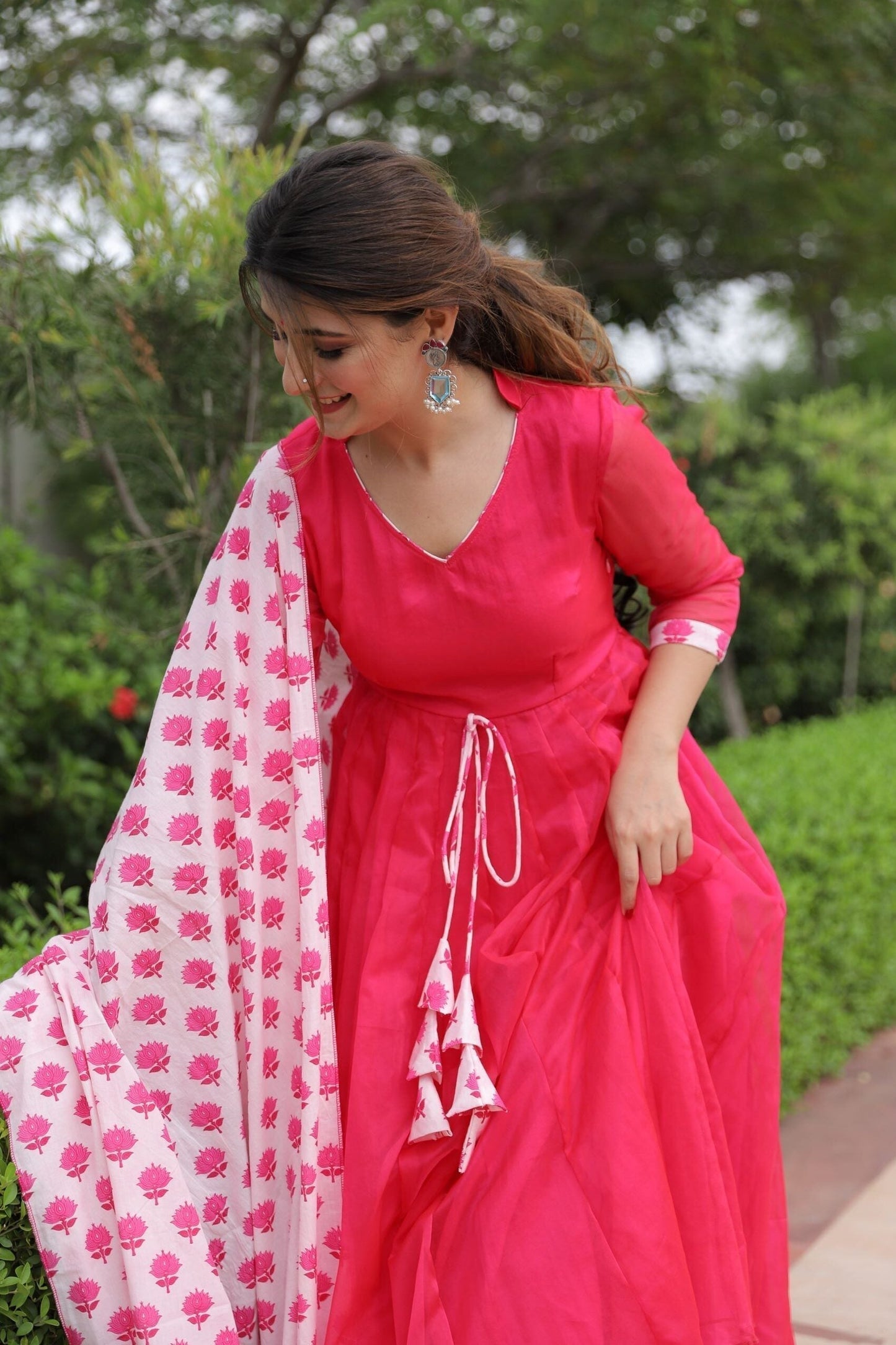 PINK ORGANZA DUPATTA SET