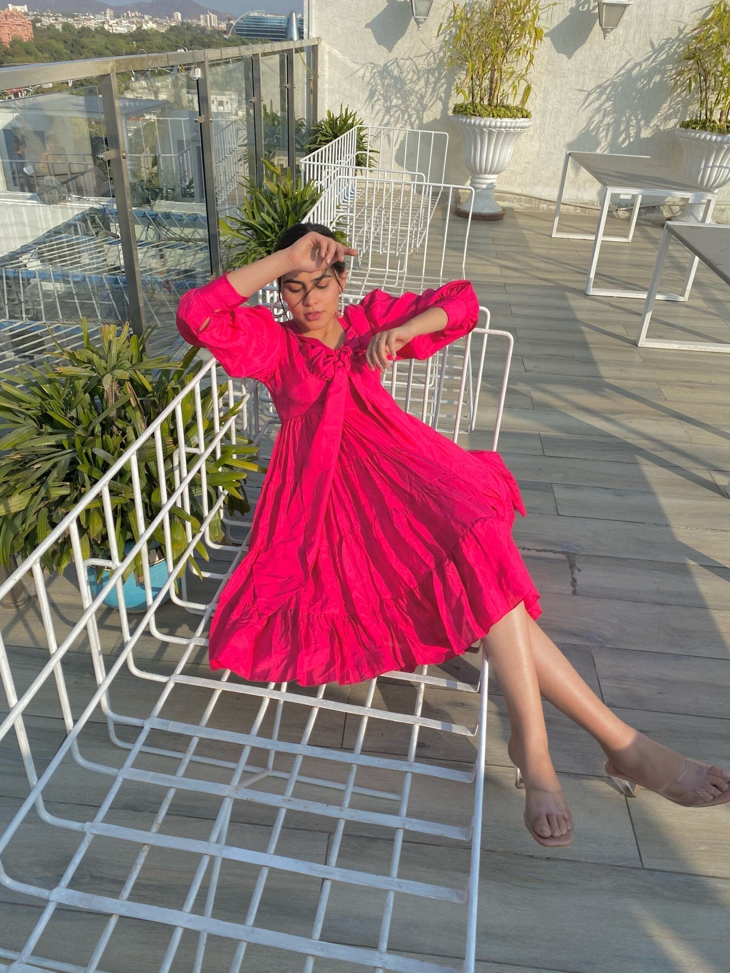 pink silk knee length