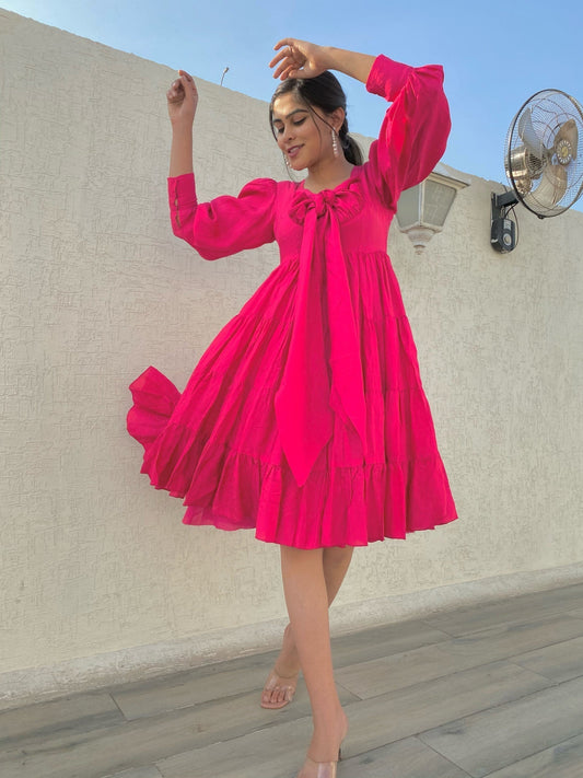 pink silk knee length