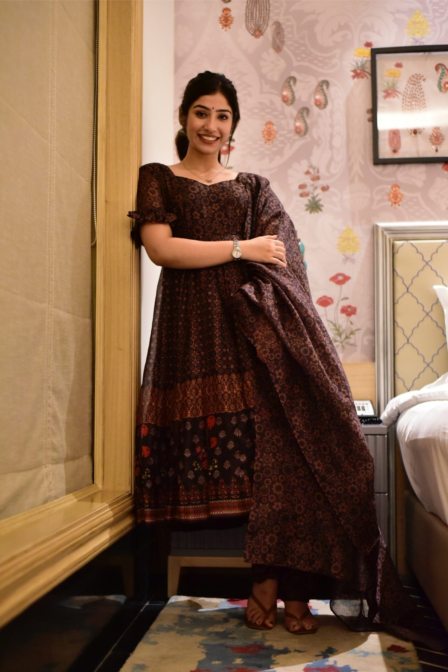 poornima brown chanderi suit set