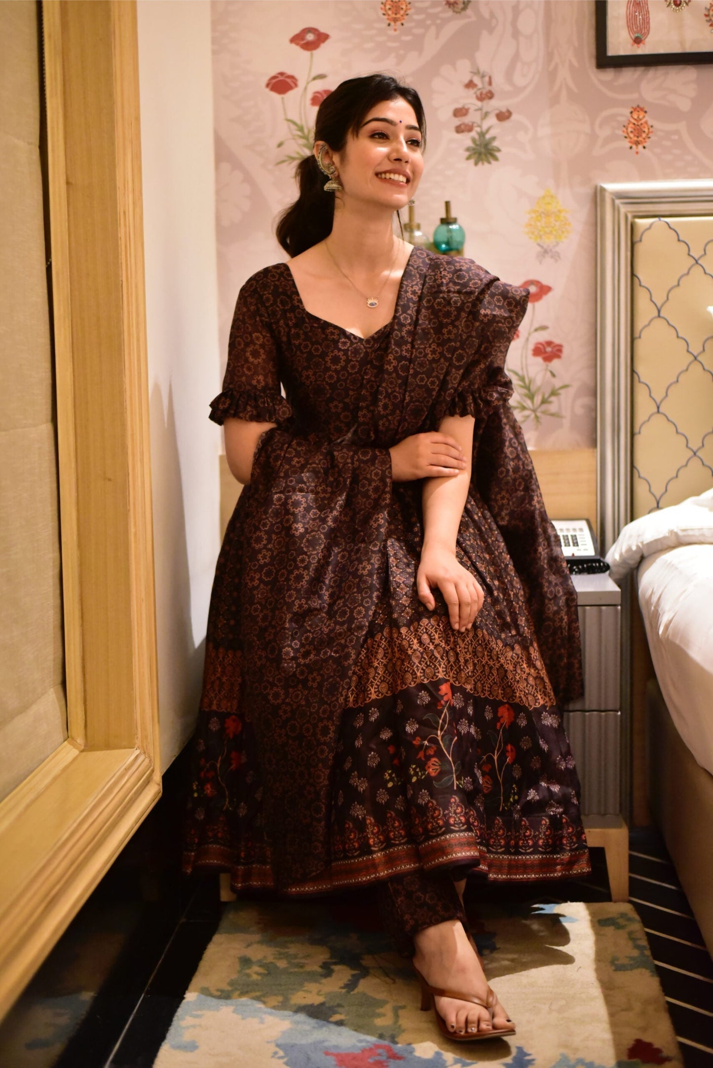 poornima brown chanderi suit set