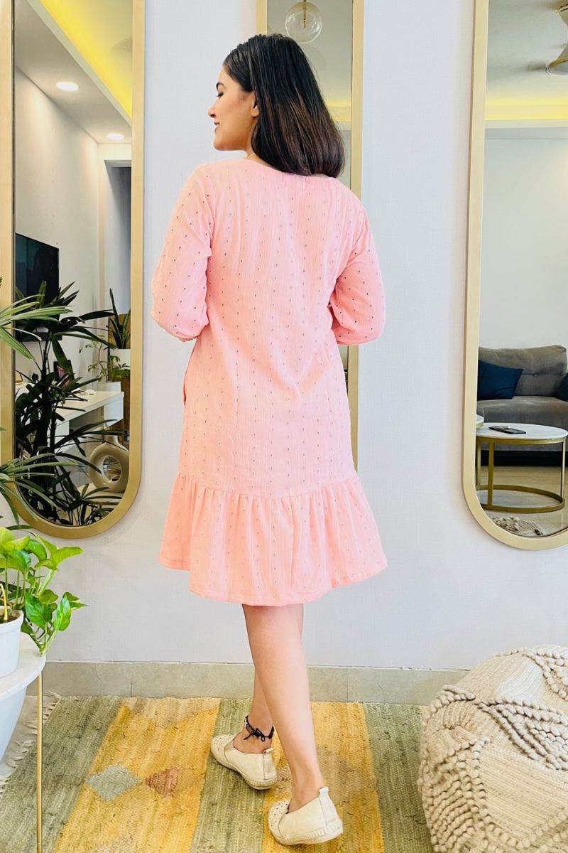 BLUSH SCHIFFLI SHIRT DRESS