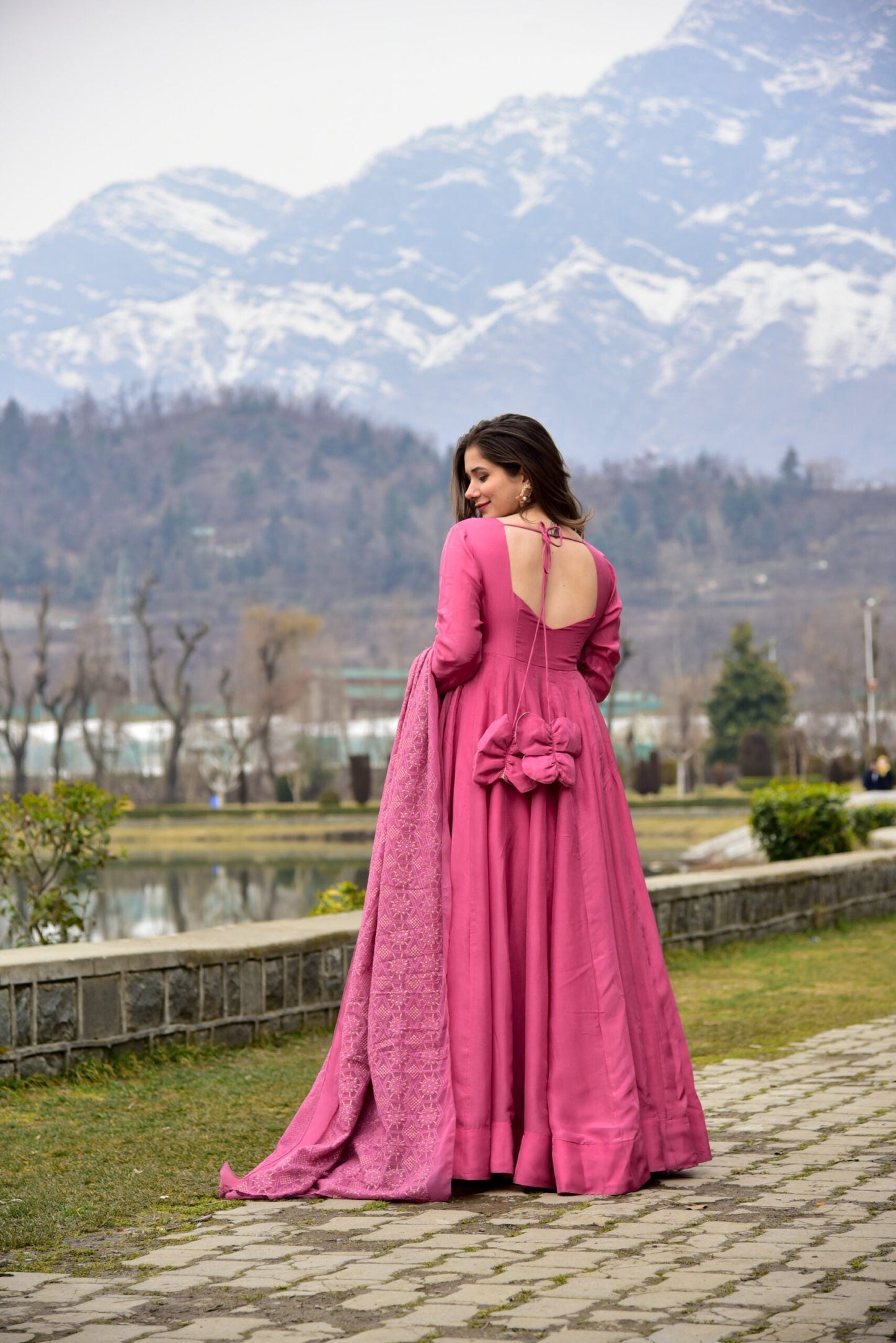 peachy pink silk maxi set