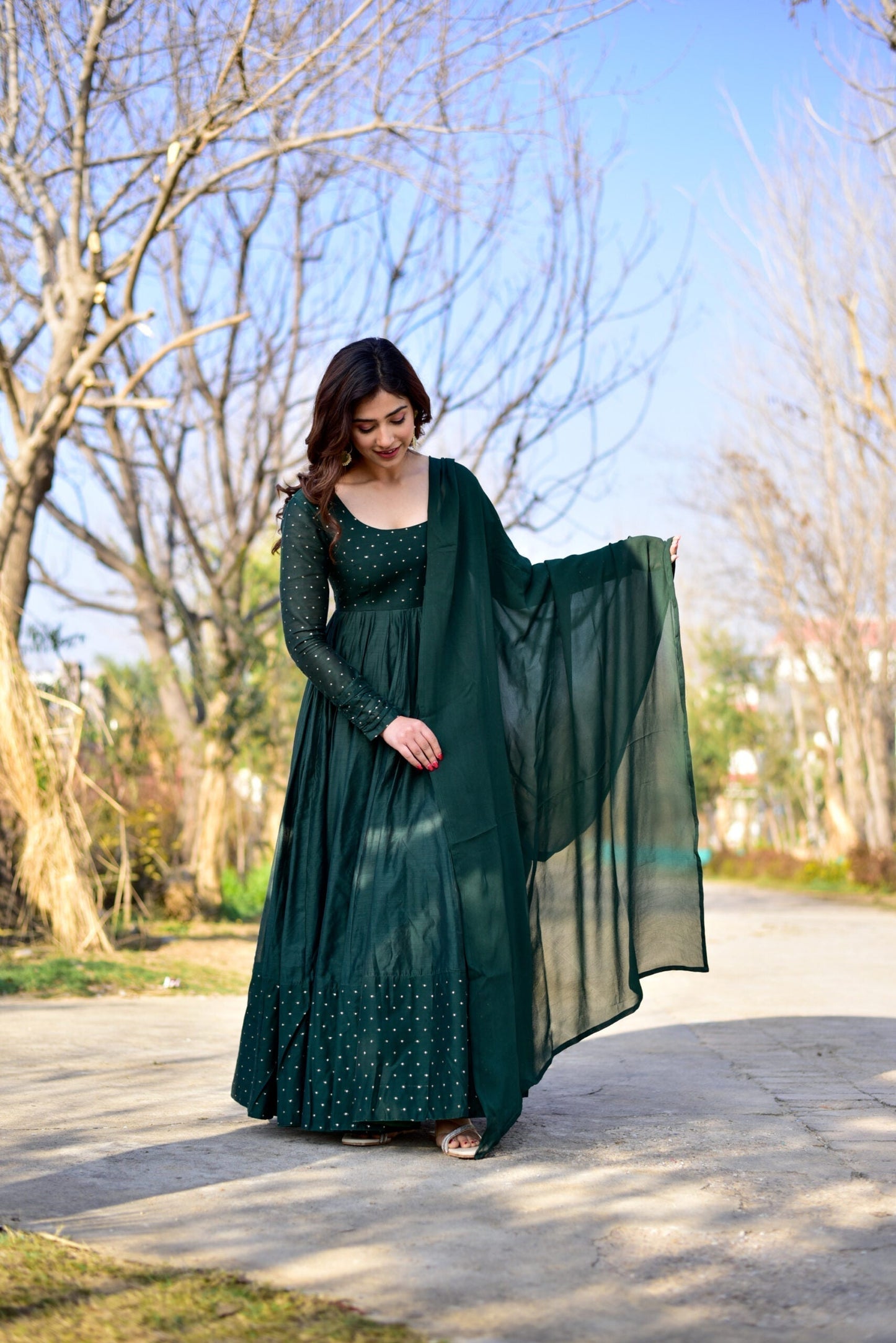 Nisha green chanderi maxi set