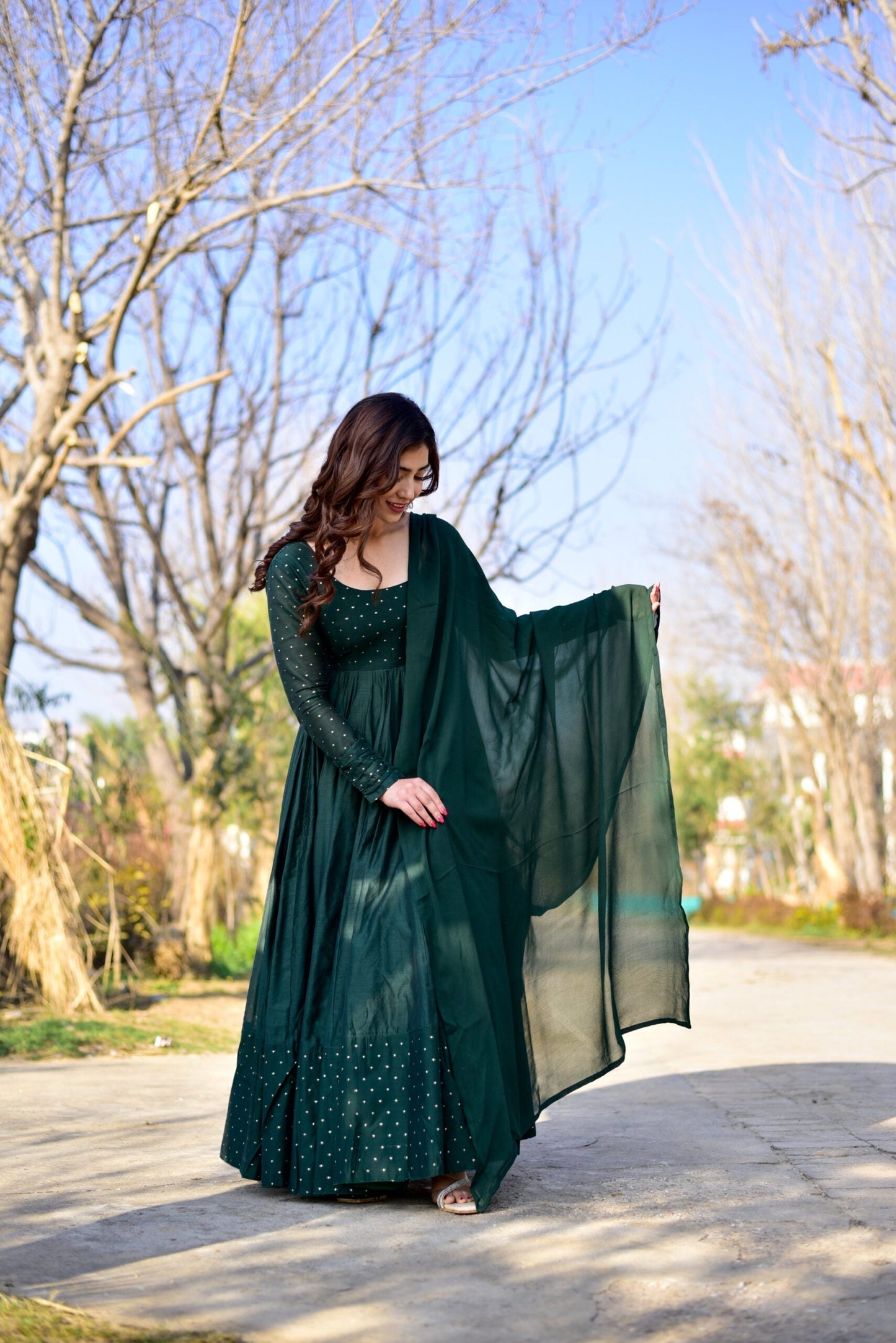 Nisha green chanderi maxi set
