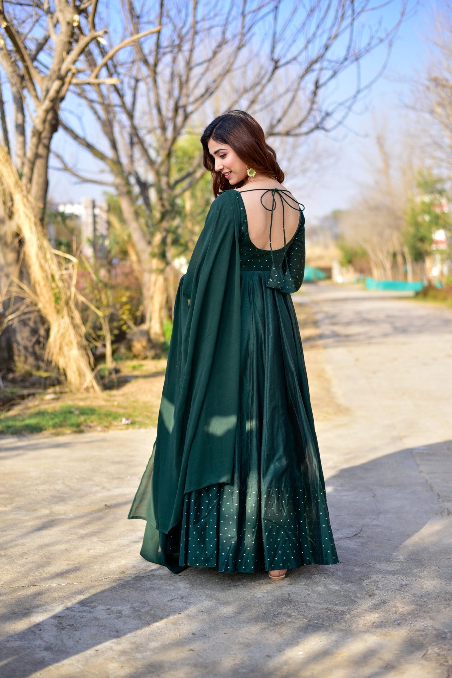 Nisha green chanderi maxi set