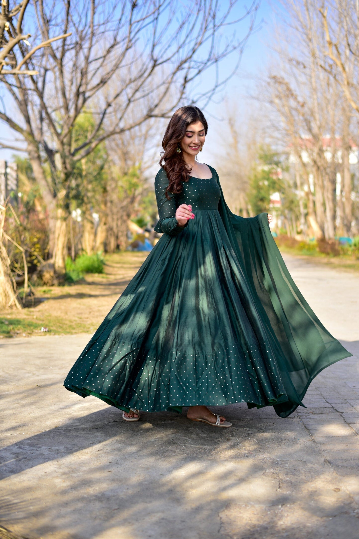 Nisha green chanderi maxi set