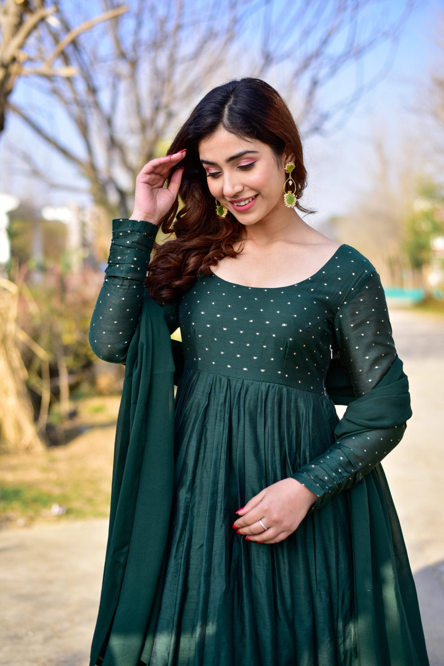 Nisha green chanderi maxi set