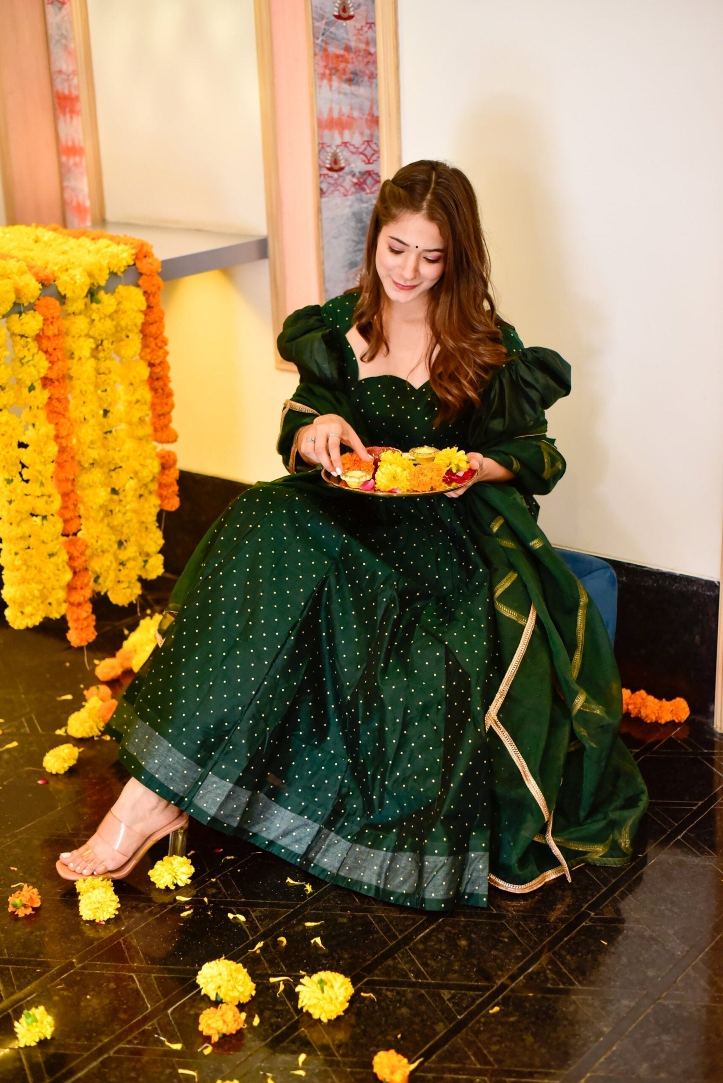 kashish green chanderi suit set