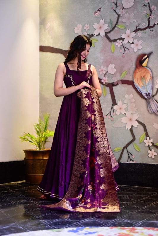 Mariyam purple silk maxi set