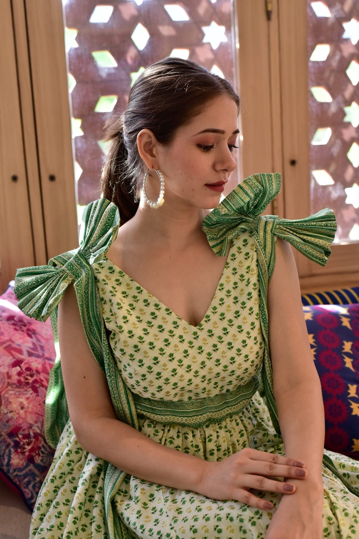 Yasmin green bow maxi