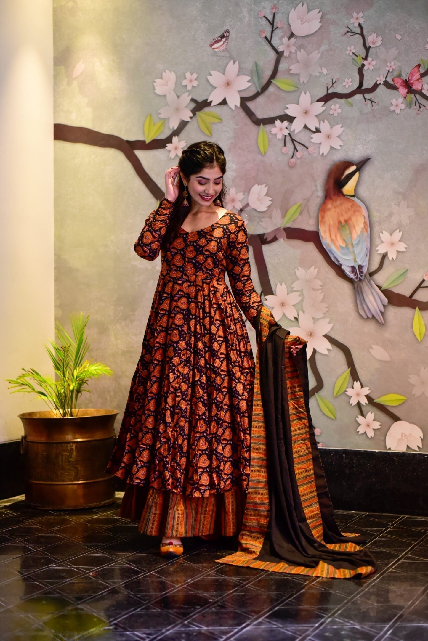 black tropical maxi set