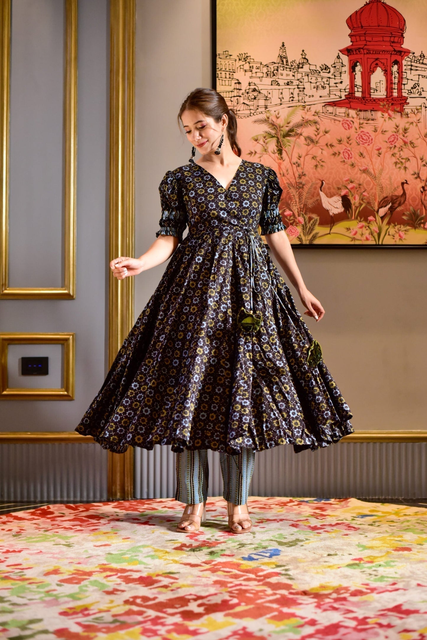 black herbal cotton suit set