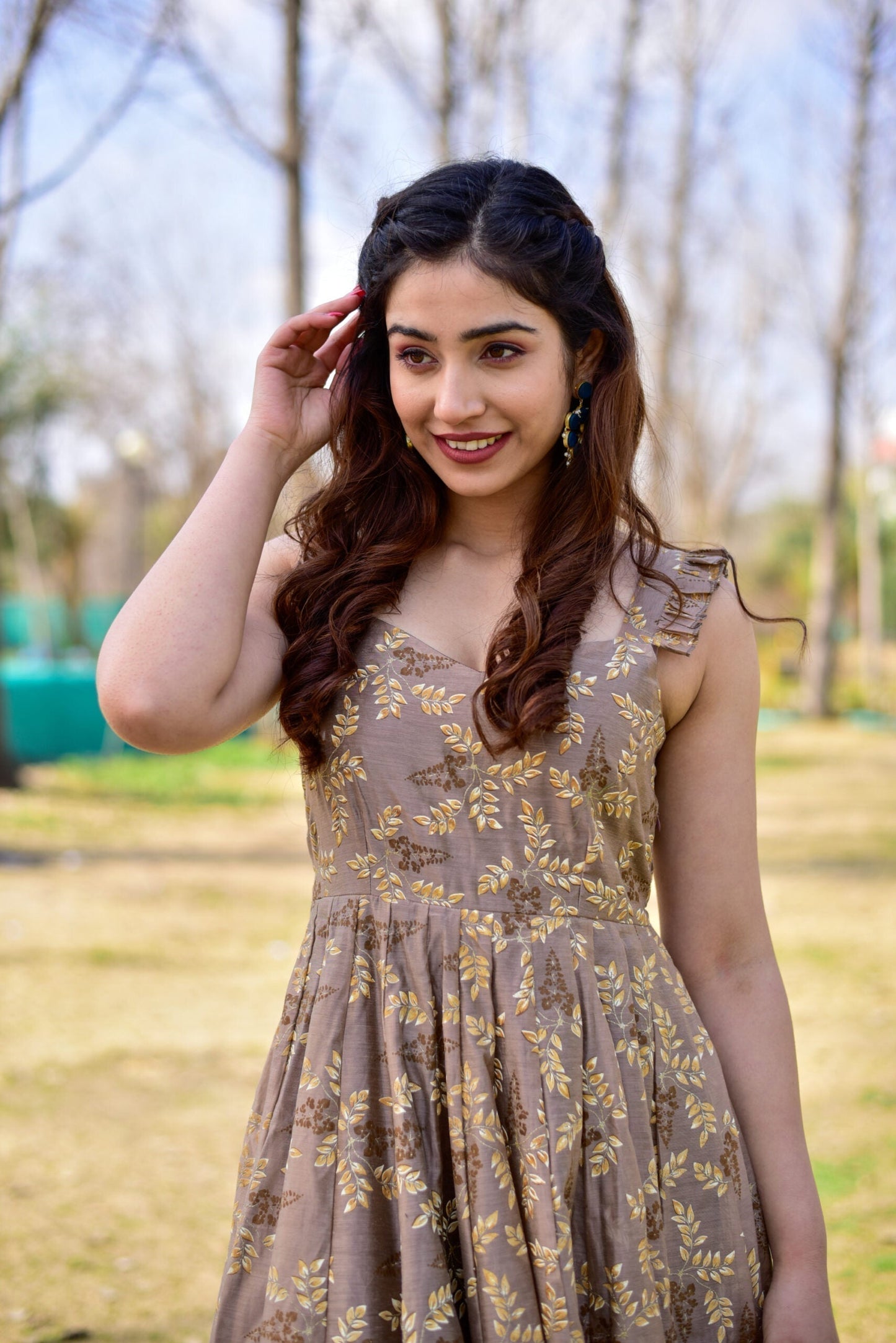 casper brown chanderi dress