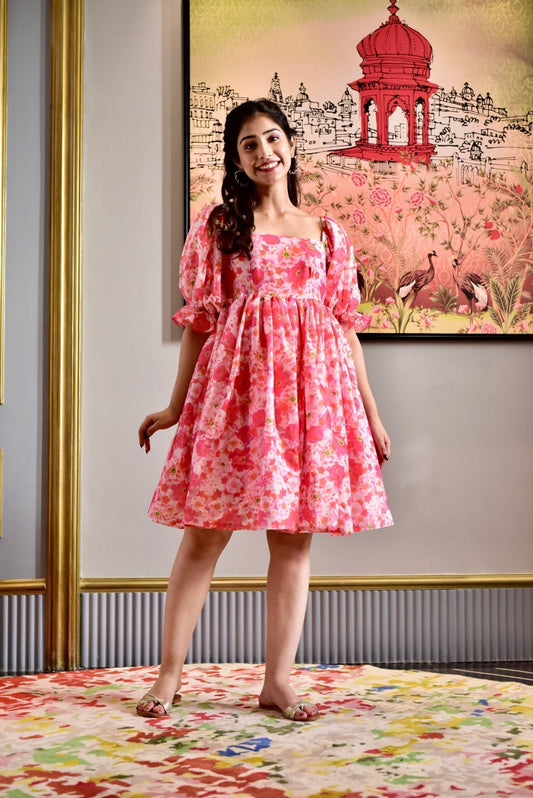 rose floral chanderi dress