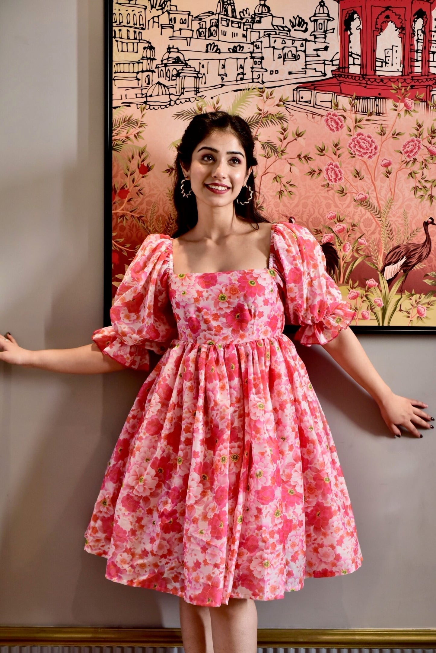 rose floral chanderi dress