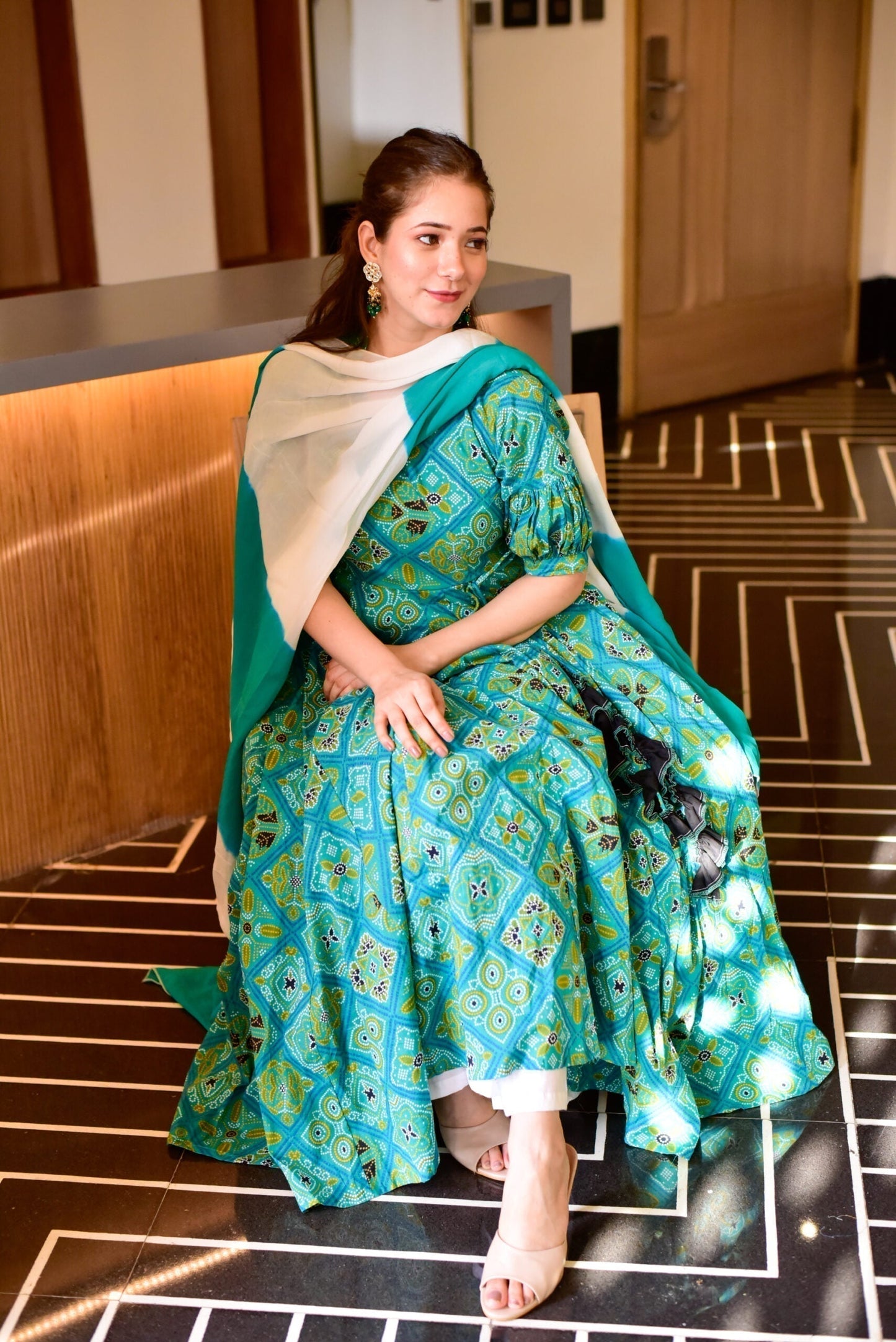 sowjanya green bandhej suit set