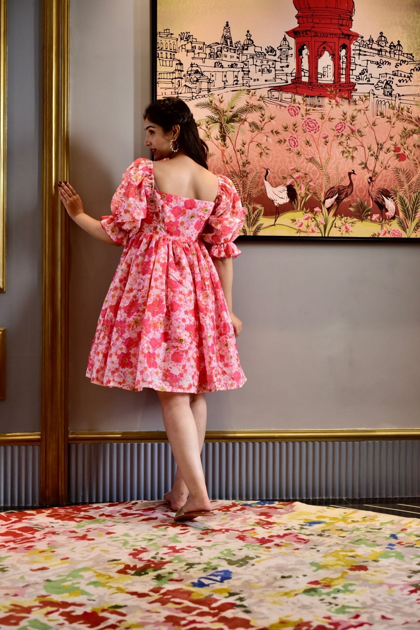 rose floral chanderi dress