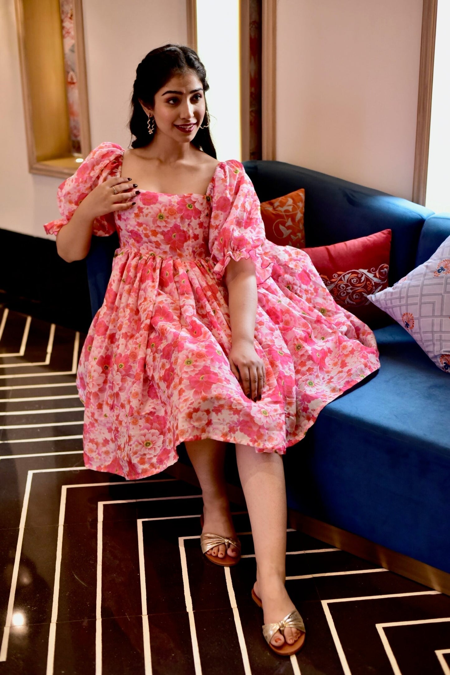 rose floral chanderi dress