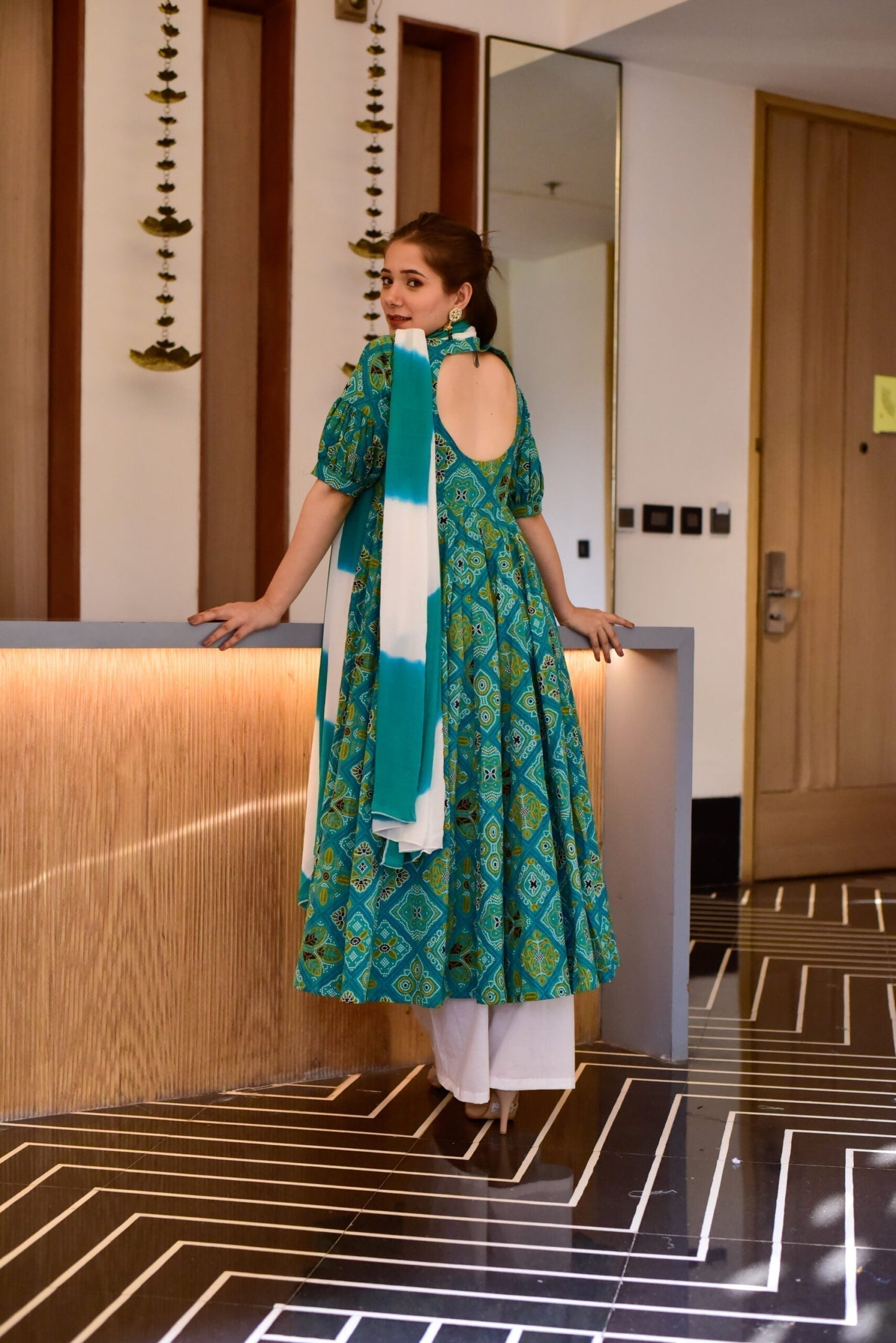 sowjanya green bandhej suit set