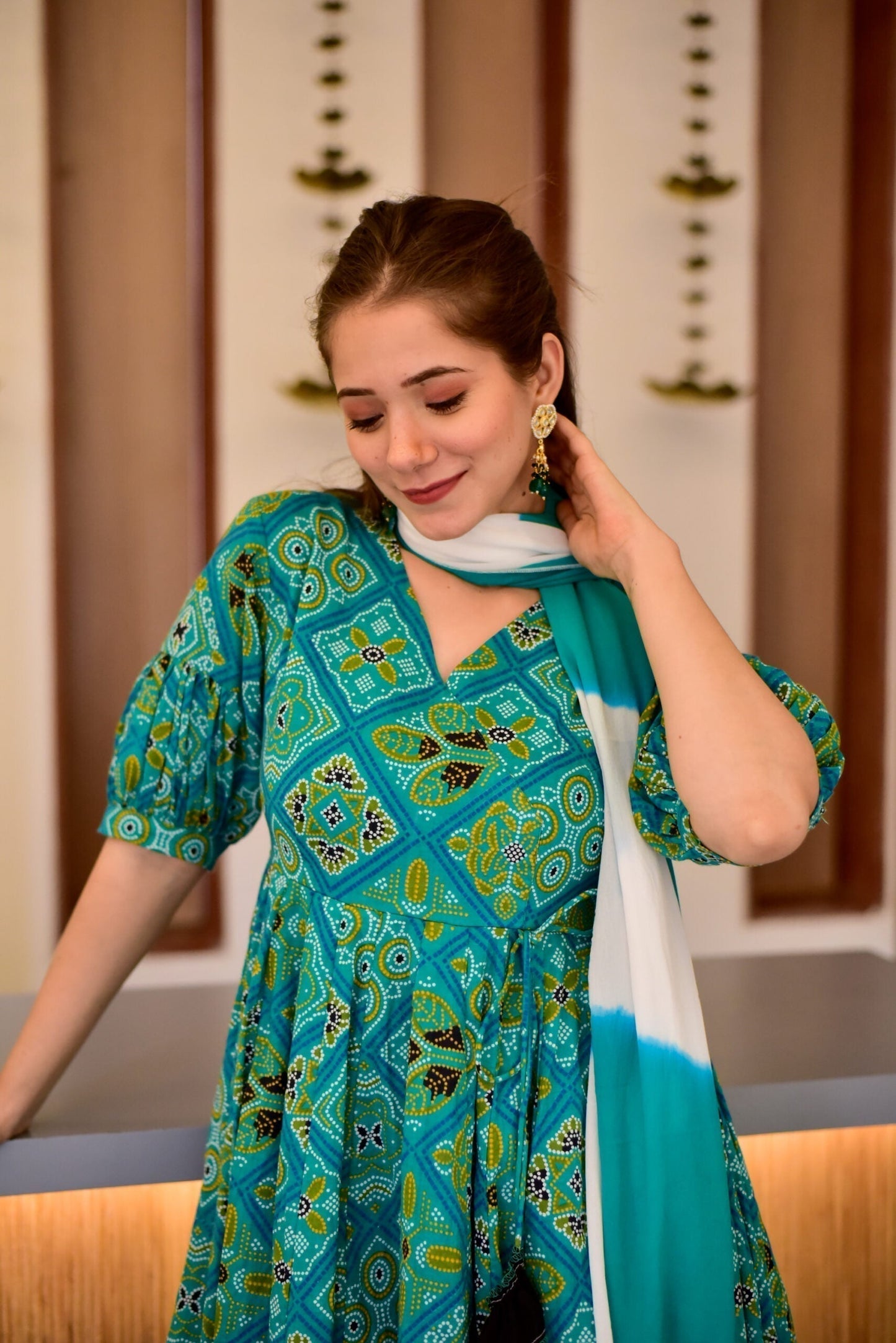 sowjanya green bandhej suit set