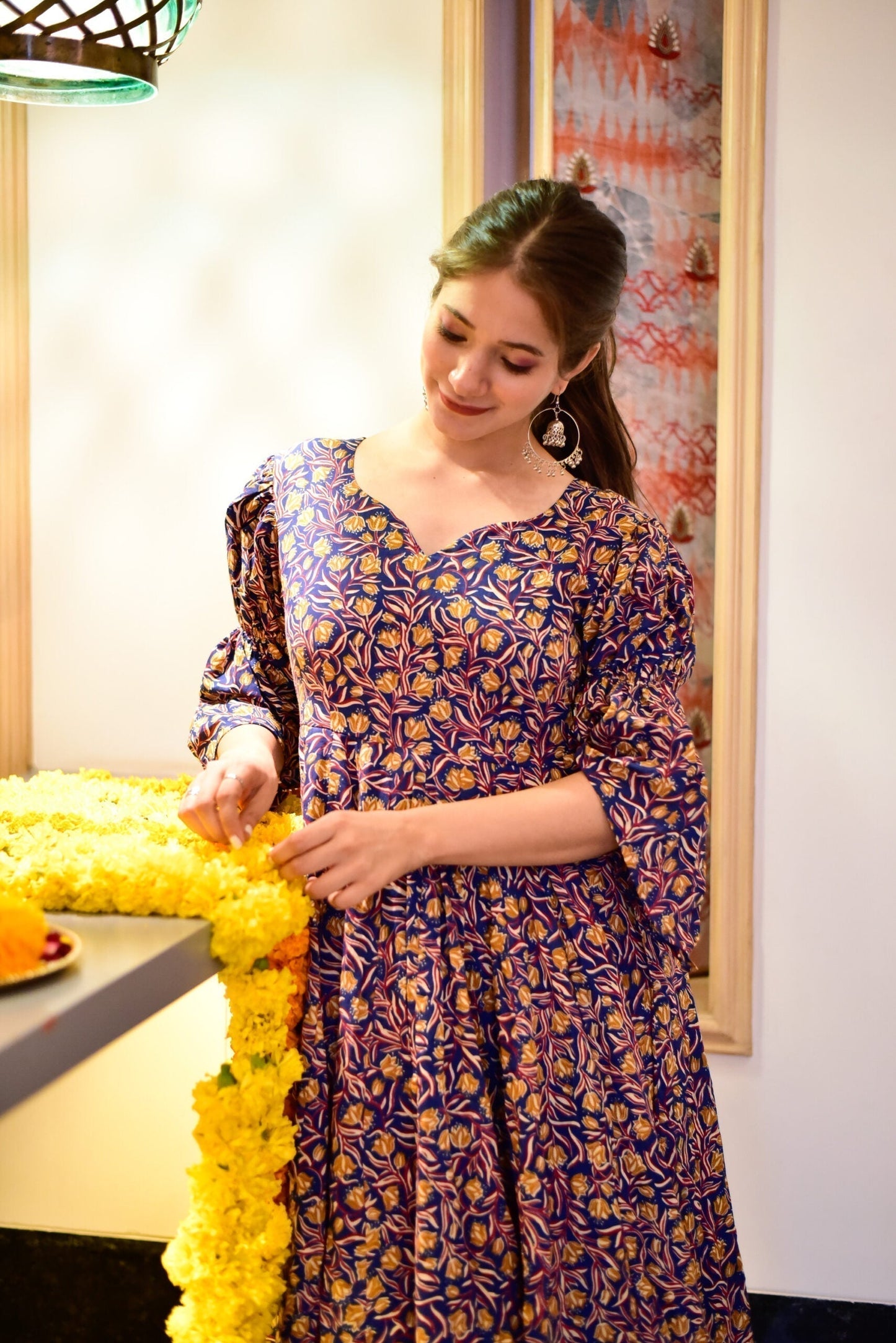 blue burst floral suit set