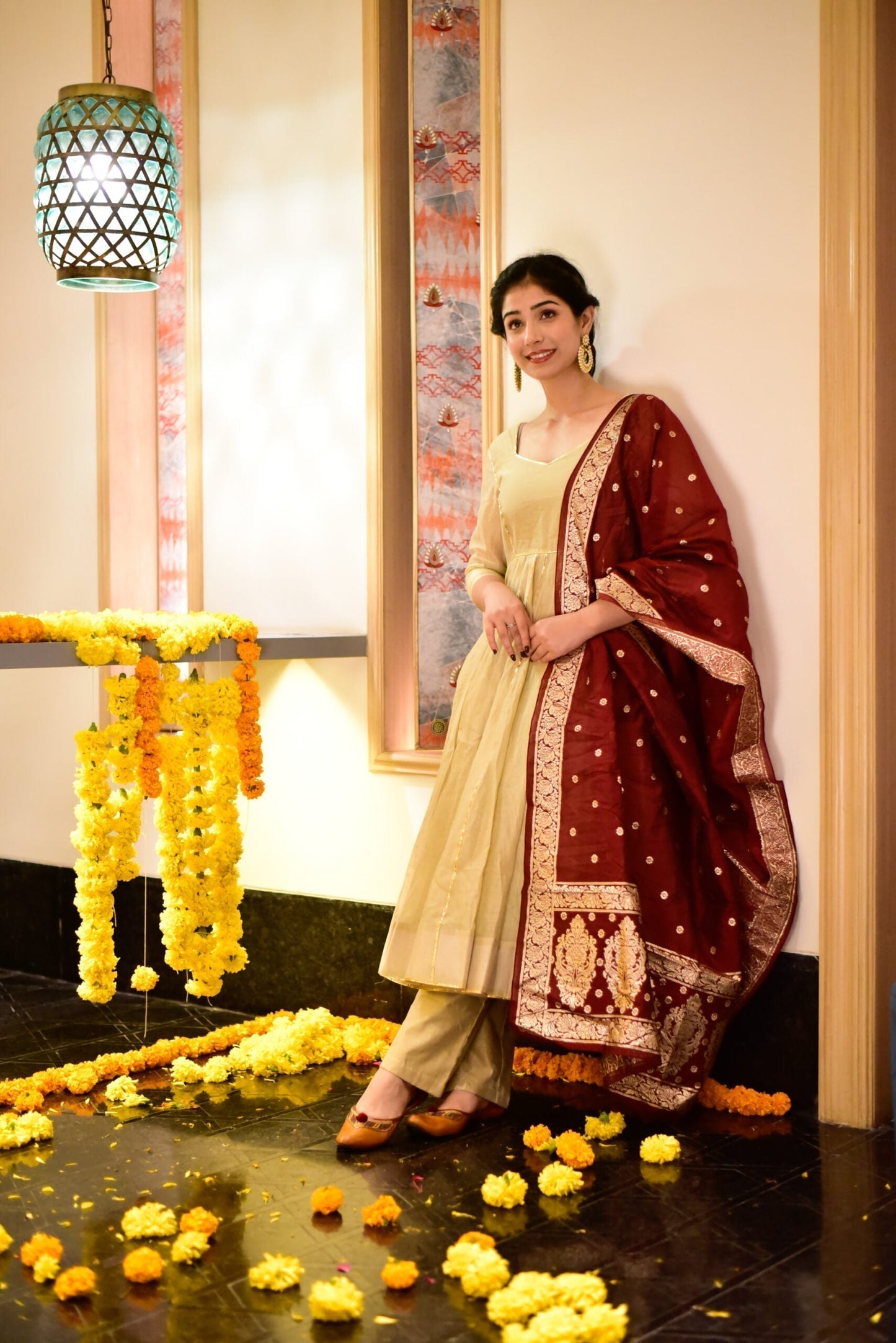 glory beige chanderi suit set