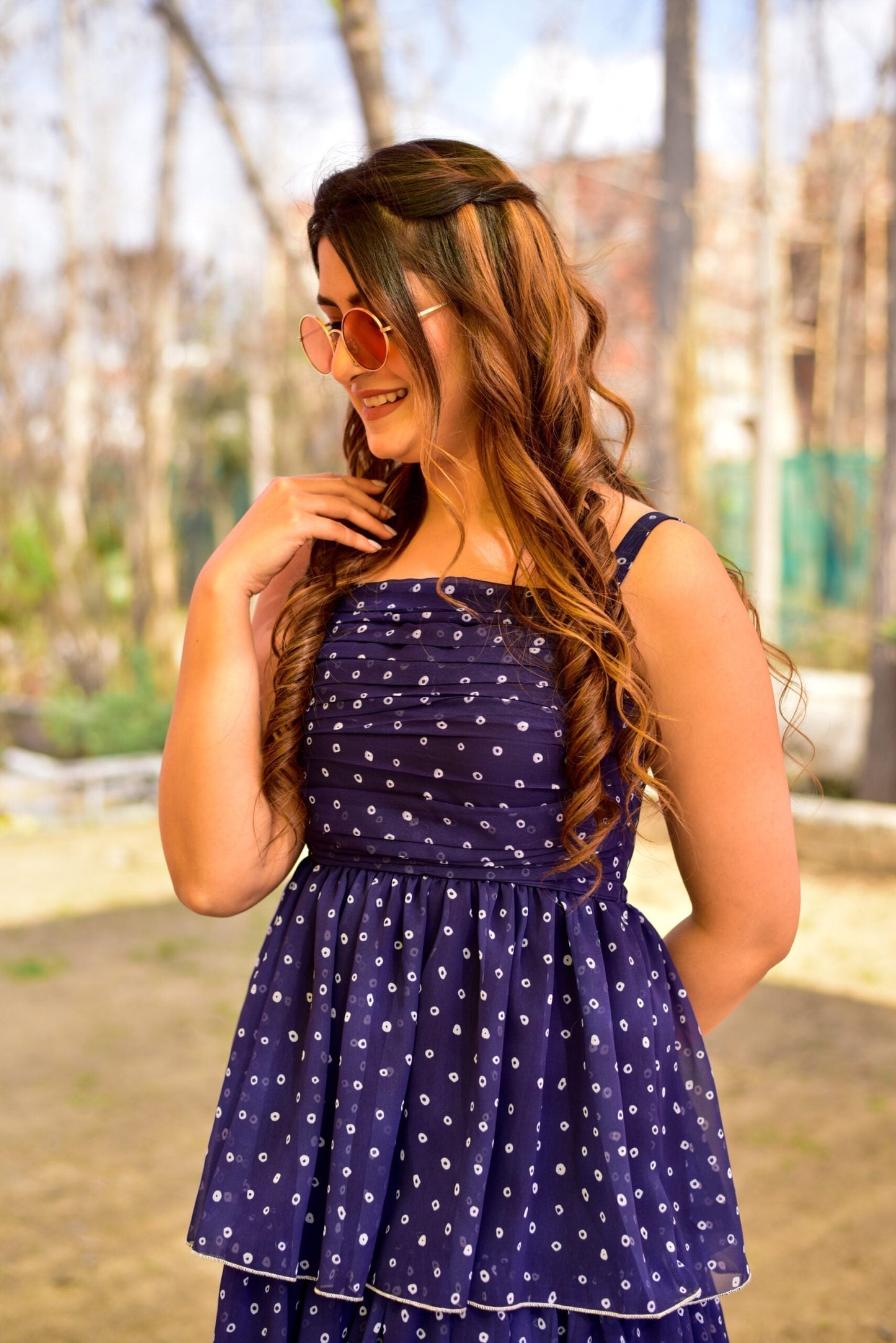 Blue georgette layered dress