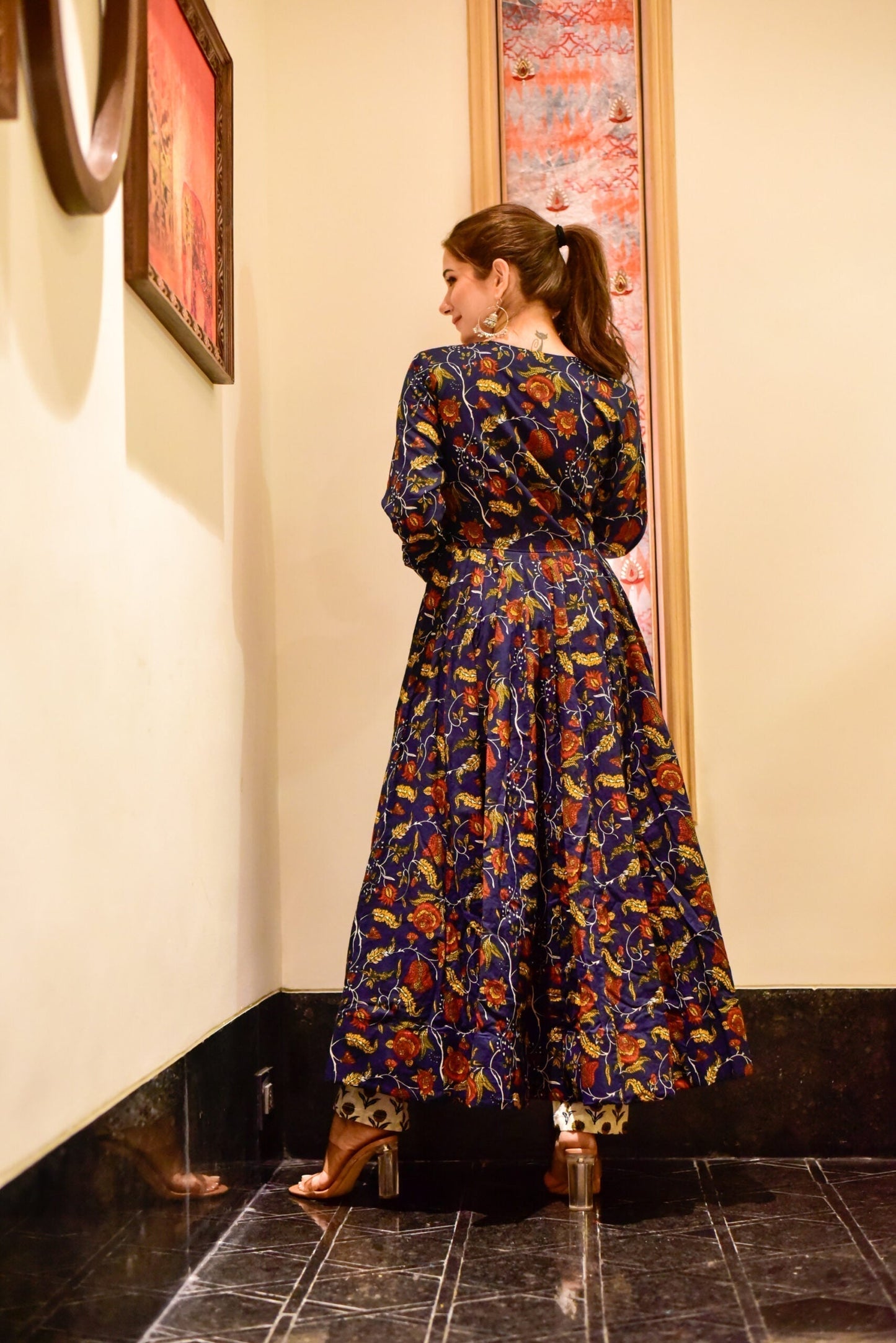 nusrat blue floral suit